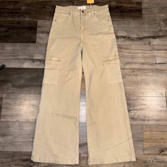 Risen Jeans Denim - RISEN‎ Womens 15/32 Beige Straight Leg Cargo Jeans Stretch Denim NWT